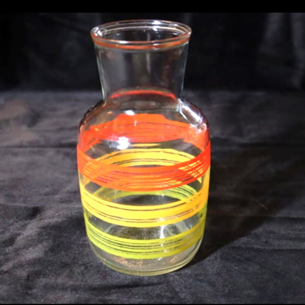 Vintage Decanter/Carafe Red, Yellow, And Green Striped 7.75" Tall.